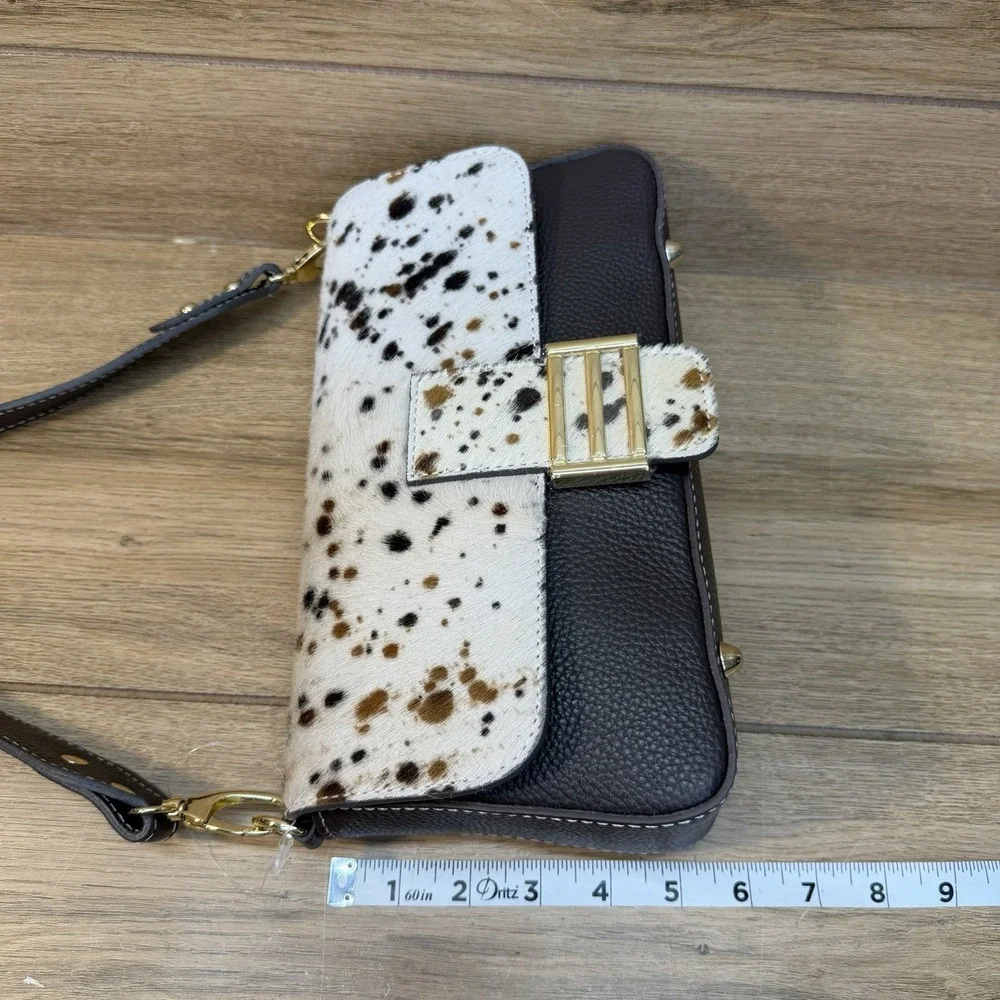 Divine Firenze Italy Calf Hair Cowhide Leather Baguette Flap Shoulder Bag Purse